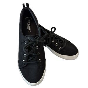 Sperry Womens 7.5 Crest Vibe Black Canvas Lace Up Low Top Sneakers Memory Foam